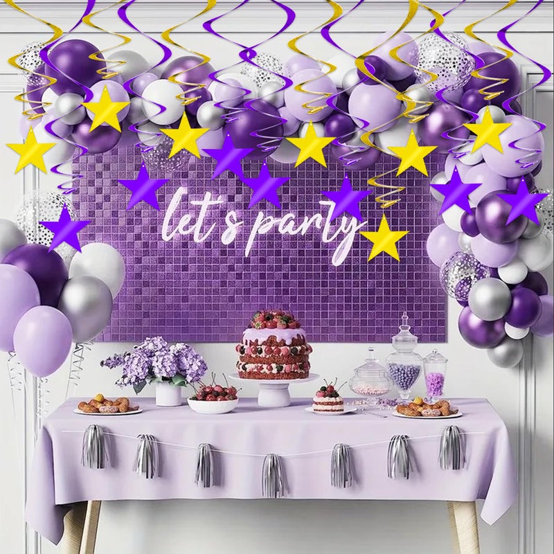 بيشيدا BEISHIDA زخارف دوامة معلقة على شكل نجمة ذهبية أرجوانية، لوازم حفلات أعياد الميلاد المعلقة للتخرج وحفلات الزفاف وحفلات استقبال المولود الجديد، حزمة من 15 قطعة - Image 5